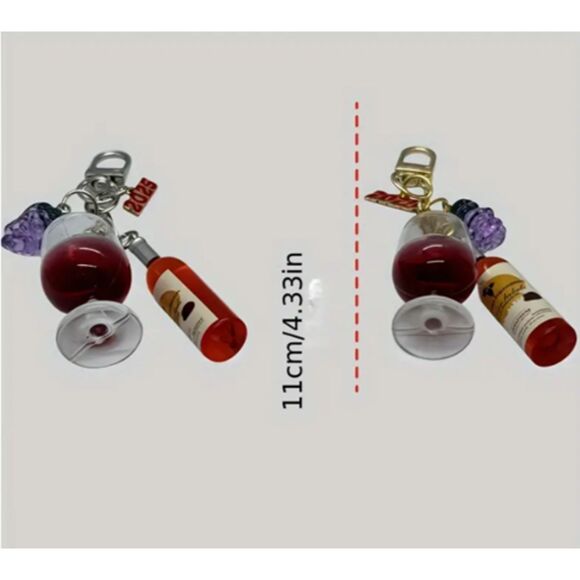 3D Wine Bottle Glass Grapes Keychain Bag Hang Tag Clip - Picture 2 of 4